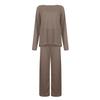 Women's Solid Color Knit Long Sleeve Round Neck Top Elastic Pants Casual Two Piece Set No Pockets