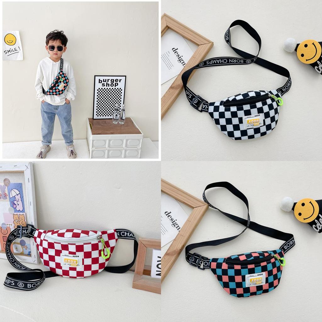 Borsello da Petto alla Moda Moderno Cool per Ragazzi Marsupio Elegante per Bambini Piccola Borsa a Tracolla a Quadretti