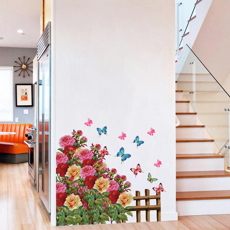 Floral Butterfly Wall Stickers Home Decor for Bedroom Living Room Entrance Door Decoration
