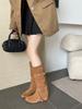 New Retro Matte, Height Increased by 6cm~ Korean Round Head Buckle with Soft Folds and Thin High Boots for Women's Autumn