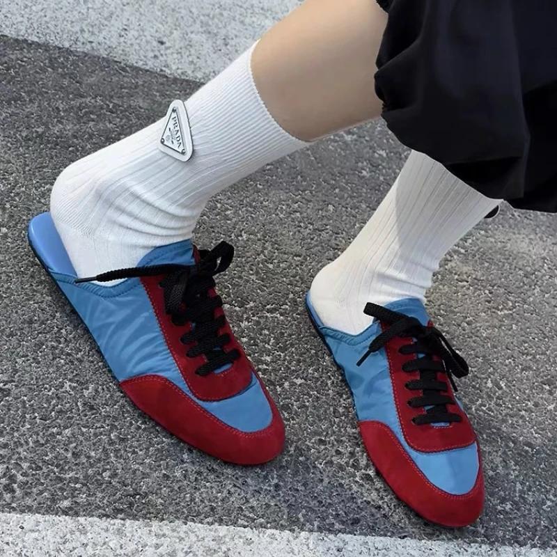 Women's Mules Round Toe Elastic Band Flat Sole Women's Slippers Leisure Daily Cover Toe Fashion Personality Zapatillas De Mujer