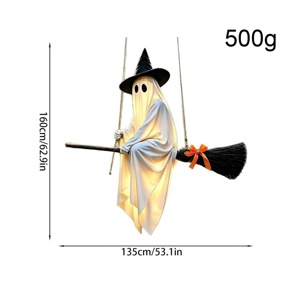 Lighted Swinging Ghost Halloween Light Up Prop with Remote Control Swinging Ghost Decor for Garden Patio Porch Haunted House
