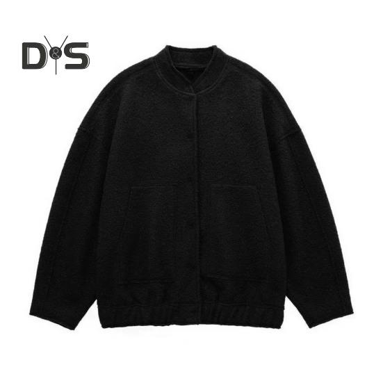 

Женская осенне-зимняя бейсбольная куртка с воротником-стойкой, длинным рукавом и потайными пуговицами, повседневная куртка с большими карманами, однотонная куртка, пальто M