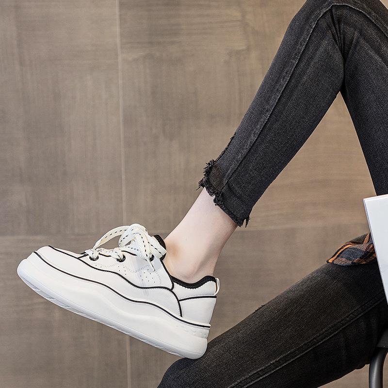 Genuine Leather White Women's Shoes Autumn and Winter New Platform Sports Dad Shoes Women's Casual Sneakers