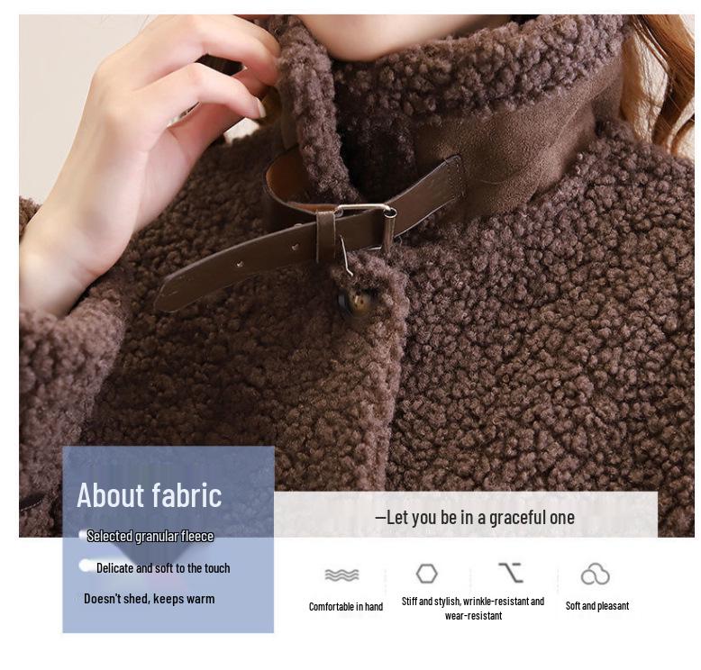 Women's Plus Size Lambswool Coat, Autumn/Winter 2023, Thickened, Velvet-Lined, Loose Fit, Warm, Versatile Top