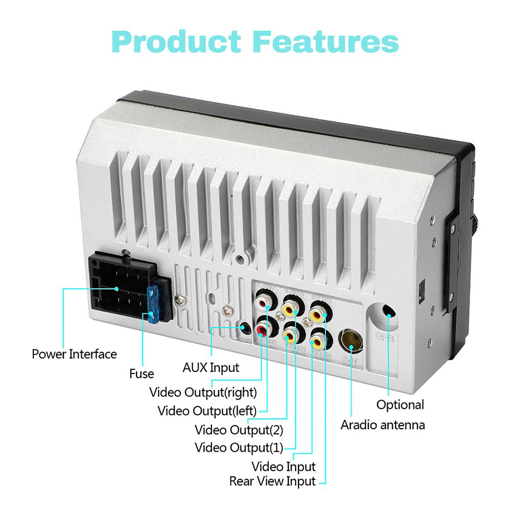 7 Inch 2 Din Car Player Multimedia Wireless Carplay with Navigation, Stereo Radio MP5 Touch Screen Bluetooth FM USB Rear Camera