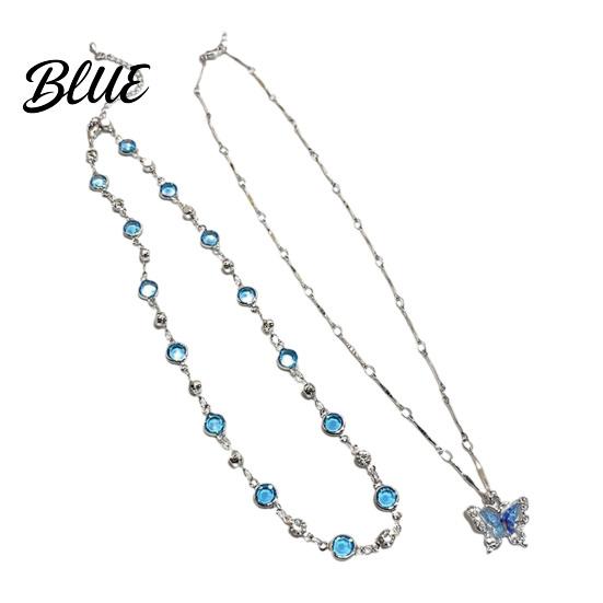 Lightweight Butterfly Jewelry Blue Necklace Women Rhinestone Choker Pendant Versatile