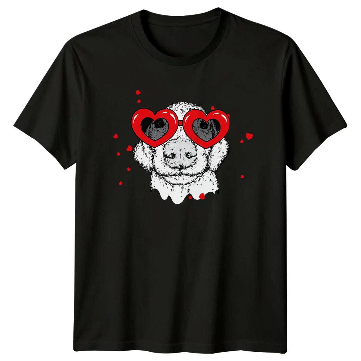Heart Sunglasses Dog Valentine Dogs Mens TShirt Womens Tee Graphic Tee S