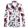 Plus Size Men's Flower Print Slim Fit Shirt Turn Down Collar Long Sleeve Top