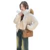 Winter new hooded cotton-padded clothes, cotton-padded clothes are thin and simple, big fur collar short coat women