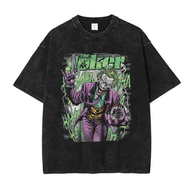 T-shirt Joker Hip Hop Vintage Lavata Film Vecchia Scuola Top Magliette T-shirt Oversize Manica Corta Felpe Unisex Cotone