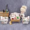 1:12 Dollhouse Miniature Floral Sofa Cover with Cushion in Pink-Green Flower Cluster Design