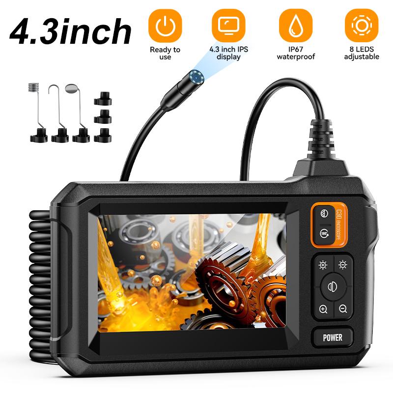 Industrielle Endoskopkamera 4,3-Zoll-IPS-Bildschirm 8mm HD1080P IP67 Wasserdicht 8 LED-Licht Inspektions-Boreskop für Rohr Autoreparatur