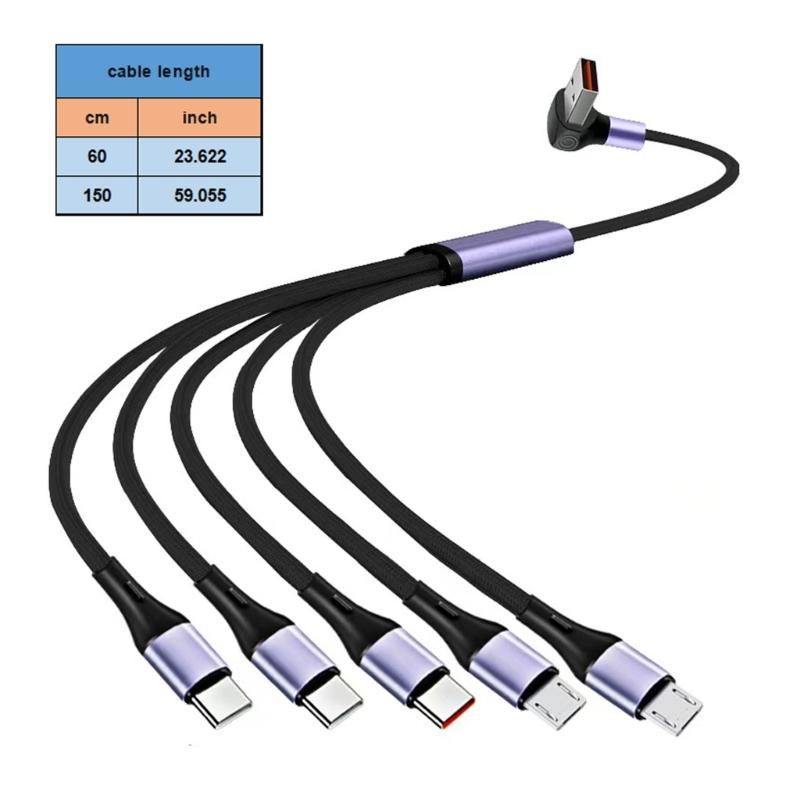 USB A To 5 Port Type-C 5 Pin Charging Data Cable Splitter Cord Universal 66W USB Fast Charging Cord for Phone Tablet