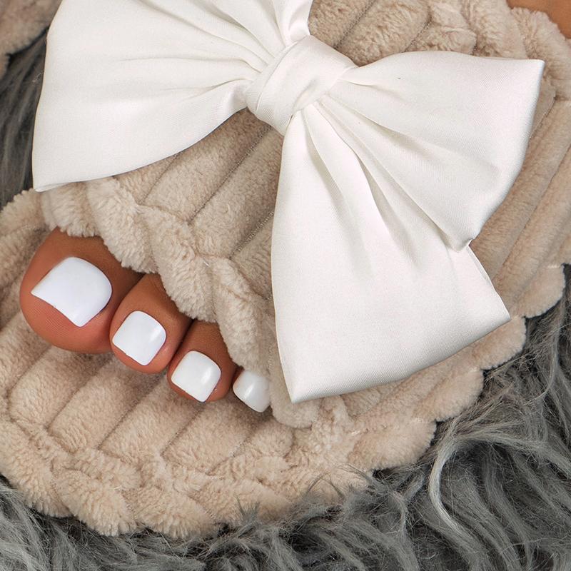 Fashion Bowknot Decor Flat Home Slippers Women Indoor Corduroy Soft Sole House Slides Shoes Woman Non Slip Open Toe Cotton Slippers