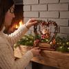 Wooden Heart Shaped Ornaments Christmas Santa Claus Ornament, Vintage 2D Flat Wreath Holiday Home Accents Desktop Plaque, Decoration for Shelf, Table,