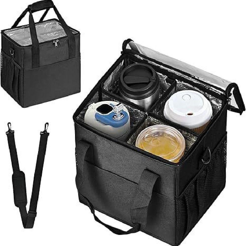 No-Spill Car Drink Carrier Bag 4 Compartment Insulated Vehicle Drink Storage Bag Large Capacity Leak Proof Water Bottle Holder