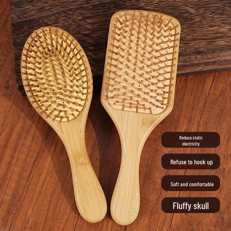 Natural Bamboo Air Cushion Comb - Solid Wood Scalp Massage & Hairdressing Comb for Straightening & Curling