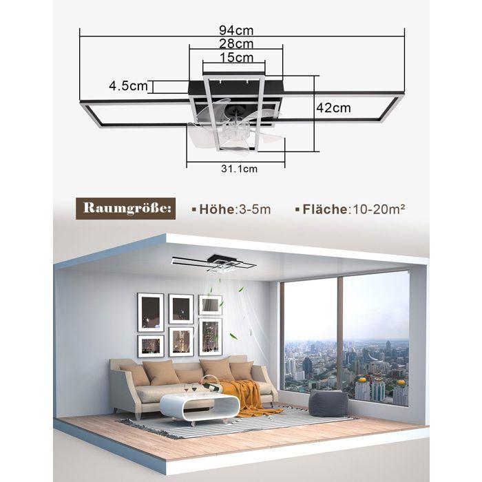 NETTLIFE Silent Ceiling Fan with LED Lighting, 3000-6500K, Remote Control Timer, 6 Speeds, Bedroom/Living Room, 94 Cm
