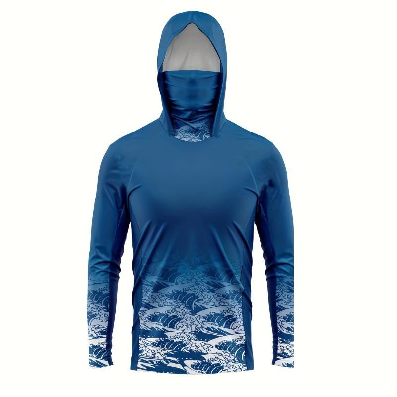Mens Long Sleeve UV Protection Fishing Shirt With Hood Face Cover Quick Dry Breathable Outdoor Wear