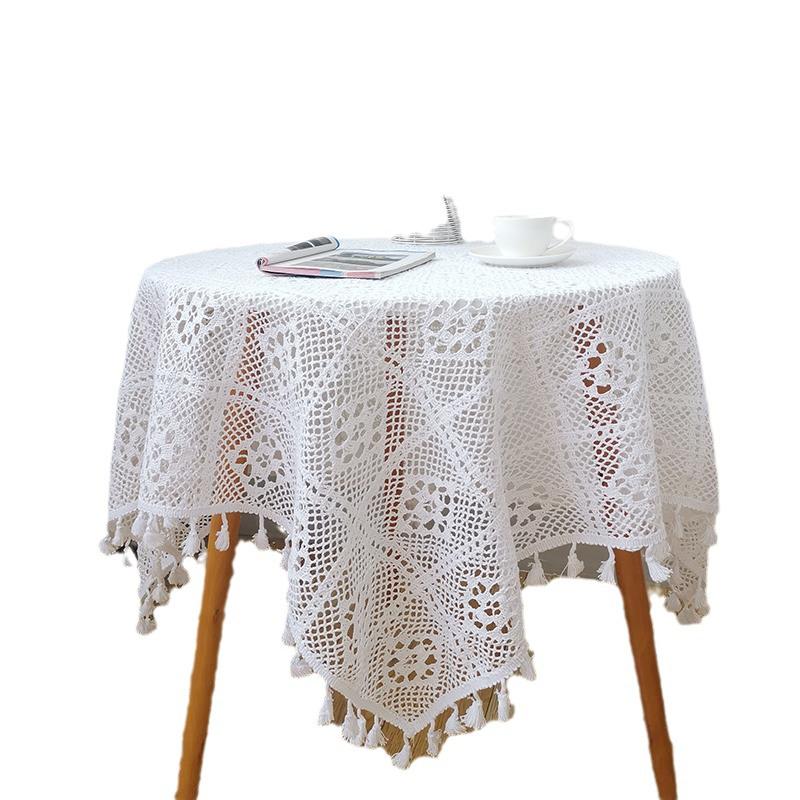Elegant White Crochet Lace Tablecloth for Dining, Round, or Coffee Tables
