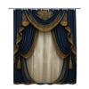 Royal Blue Gold Embroidered Theater Shower Curtain Machine Washable All Season Waterproof Privacy Protection Design Elegant