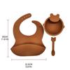 3 Pcs Baby Silicone Bib Sucker Bowl Spoon Set Training Feeding Food Dinner Plate Brown