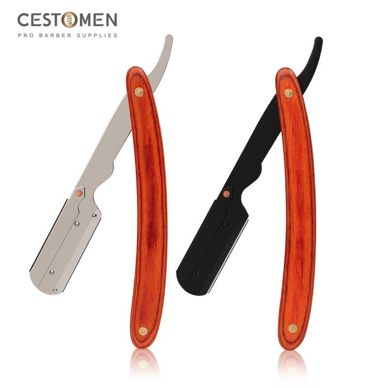 CESTOMEN Men Shaving Tool Stainless Steel Folding Classic Wood Shaver Razor Professional Manual Razors Knife Holder For Beard Styling