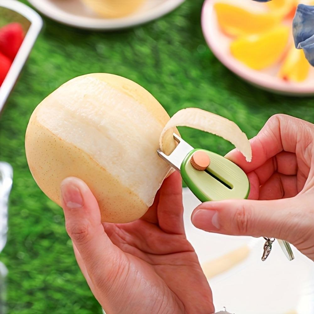 1ks Mini zatahovací klíčenka Paring nůž Roztomilý, lehký nerezový s čepelí s rovnou hranou.