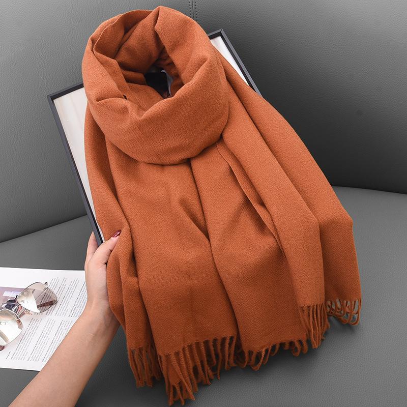 Scarf Winter Women'S Cashmere Literary And Artistic Thickening Warm Dual-Purpose Solid Color Fashion Atmosphere Scarf
