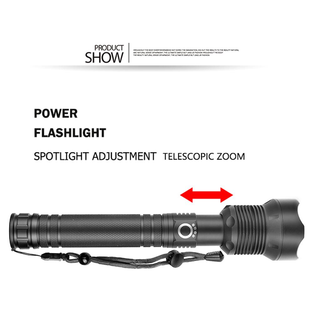 USB Powerful XHP70 Flashlight Torch Super Bright Rechargeable Zoom LED Tactical Torch 18650 or 26650 Battery Camp Lamp