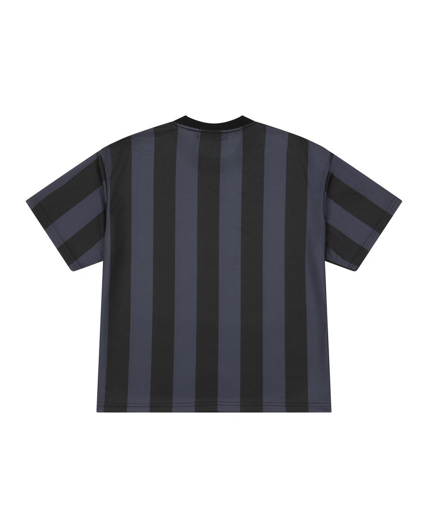 Lujeoseukeulleob Logo Stripe Crop Mesh T-Shirt Charcoal