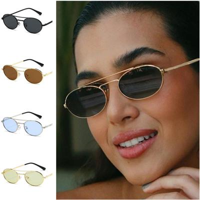 Hip Hop Sun Glasses Women Anti-UV Spectacles Alloy Oval Eyeglasses Double Beam Google Small Frame Sunglasses