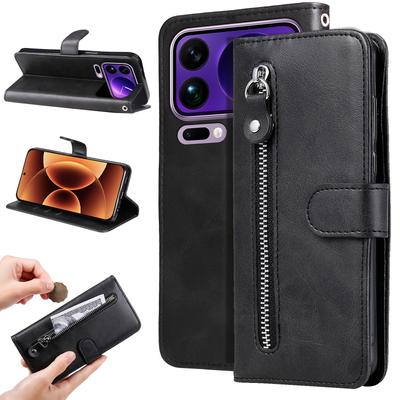 For Xiaomi 17 Pro Max PU Leather Cases with Zipper Pocket Wallet Phone Cover Stand