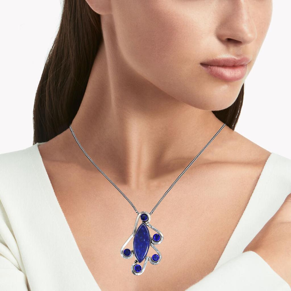 Lapis Silver Necklace Lazuli  Gifted Gemstone Pendant Jewelry 18" Handmade