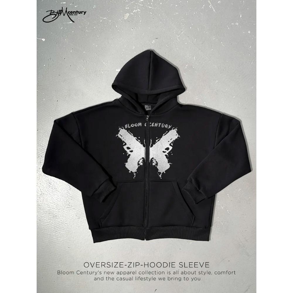 Men's Zipper Shirt Trendy Hip Hop Butterfly Printed Loose Casual Street Dress Cardigan