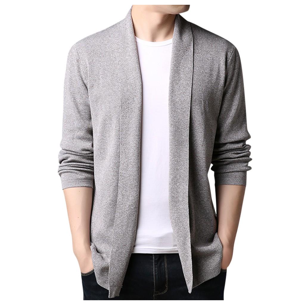 Men's Casual Solid Knit Trench Coat Jacket Cardigan Long Sleeve Outwear
