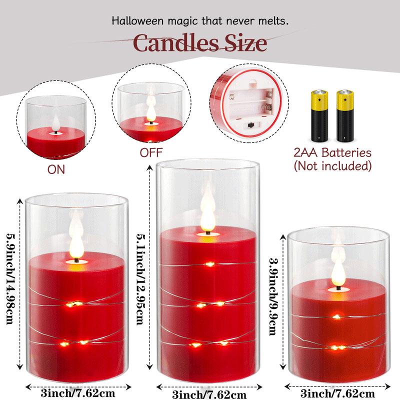 LED Pillar Candles Red Acrylic String Light Cover Remote Control Home Atmosphere Romantic Party Christmas Festival Decoration