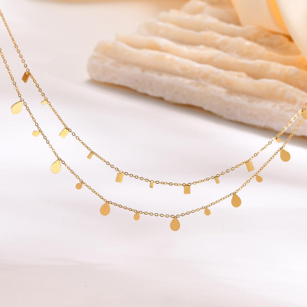 Boho Stainless Steel Chain Necklaces for Women ,Geometric Multi Pendants Gold Plated Multilayer Jewelry
