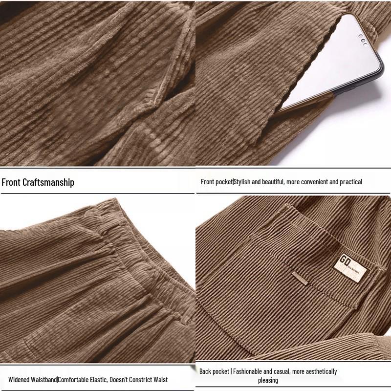 Men's Autumn Trend Corduroy & Velvet Tapered Pants - Versatile, Loose-Fit, Hong Kong Style Casual