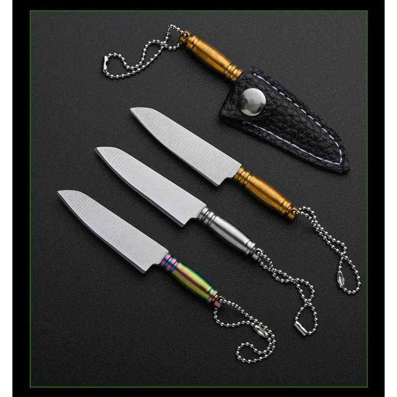 Mini Stainless Steel Sharp Blade Fixed Blade Knife Portable Pocket Keychain Unpacking Knife Camping Survival With Leather Case