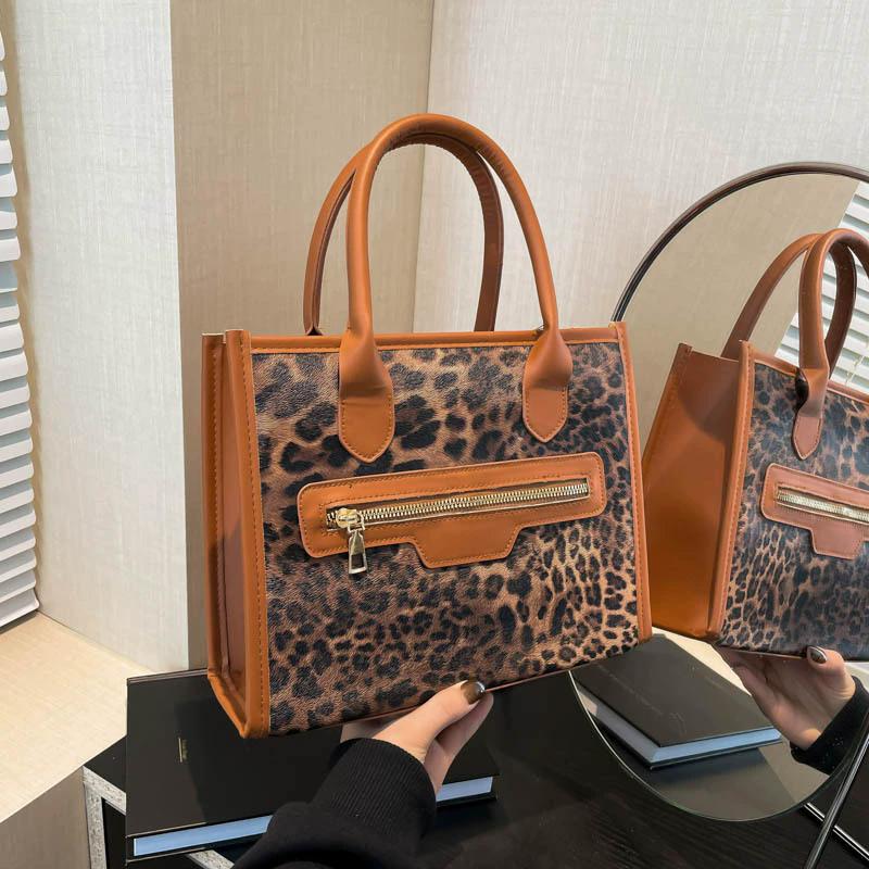 Women's Leopard Print PU Leather Shoulder Bags Casual Handbag Top Handle Purse for Shopping and Travel Commuter Bag