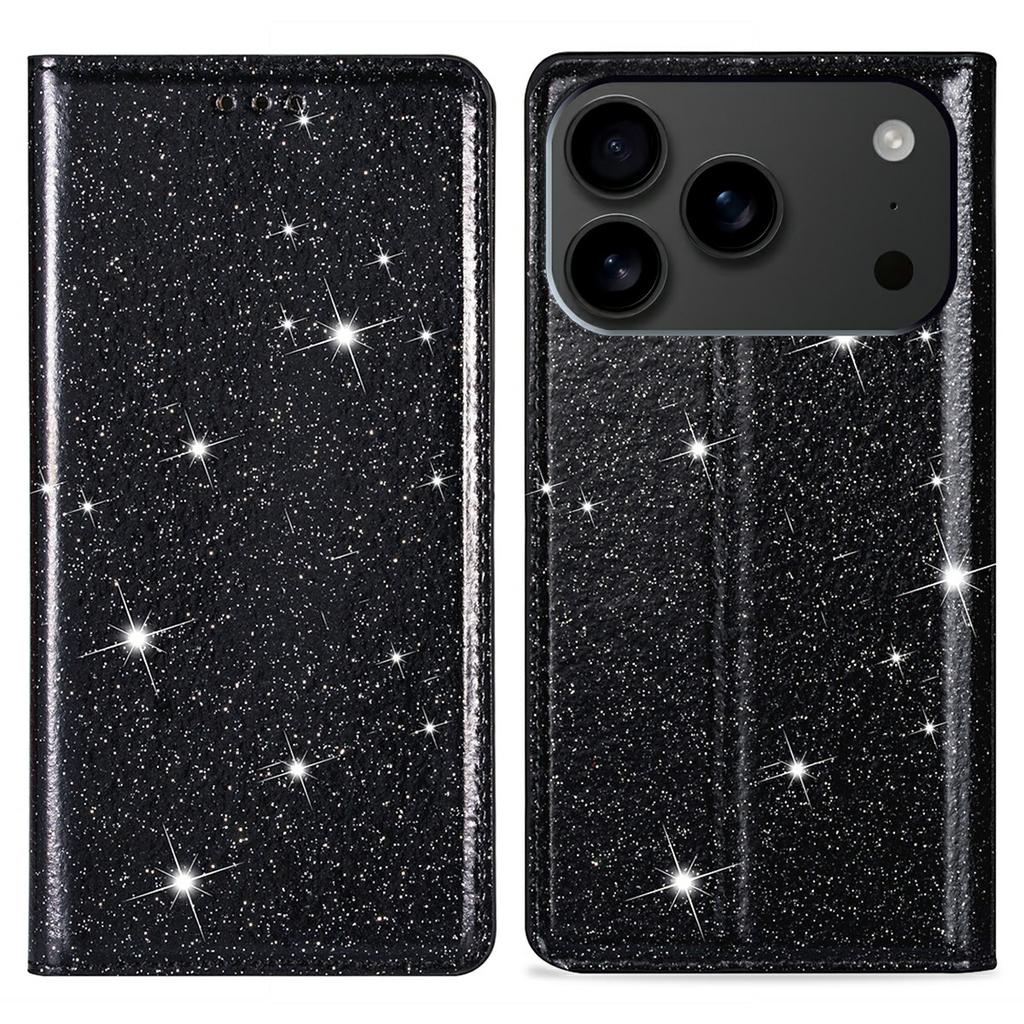 For iPhone 17 Pro Max Case Glittery PU Leather+TPU Card Slot Phone Cover