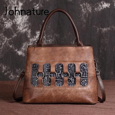 Leisure Genuine Leather Women Luxury Handbags Retro Handmade Large Capacity Cowhide Shoulder & Crossbody Bags