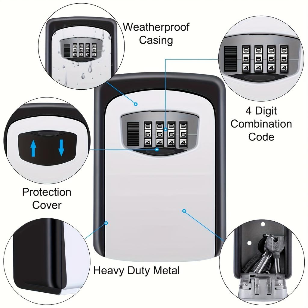 1pc Key Safe Wall Mount | No-Battery Combination Lock Box - 9.4cm Metal/Plastic for Home & Travel Security,for Home El