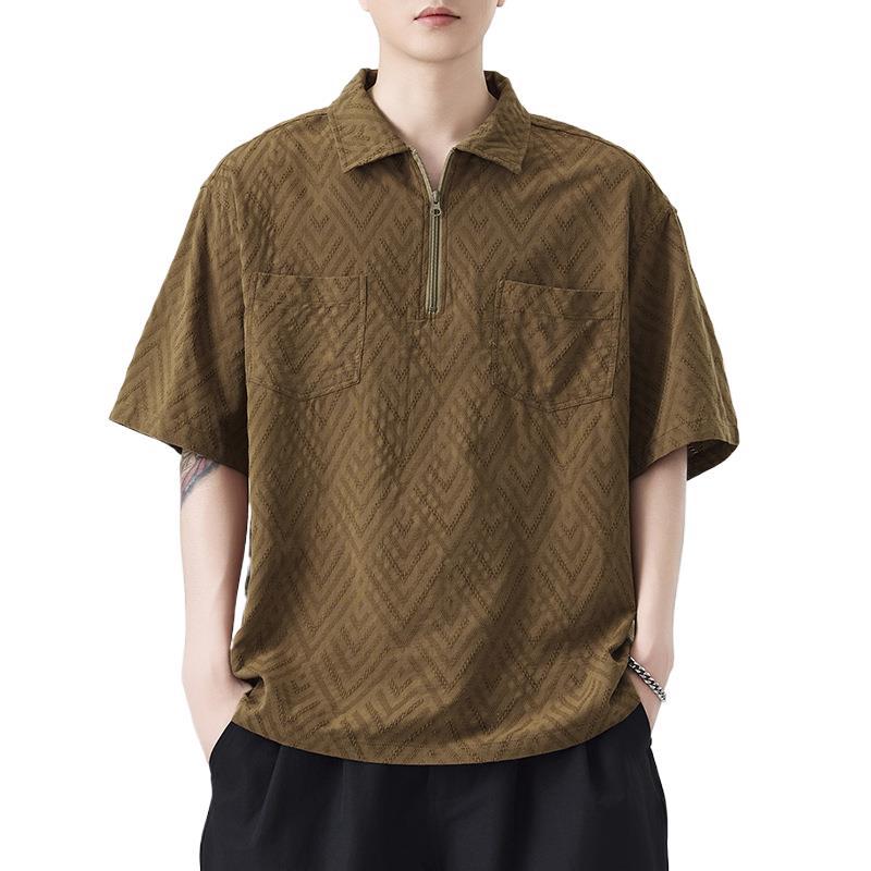 Retro Texture Short-sleeved Shirt Men's Polo Collar Japanese Pure Cotton Loose Short-sleeved Shirt