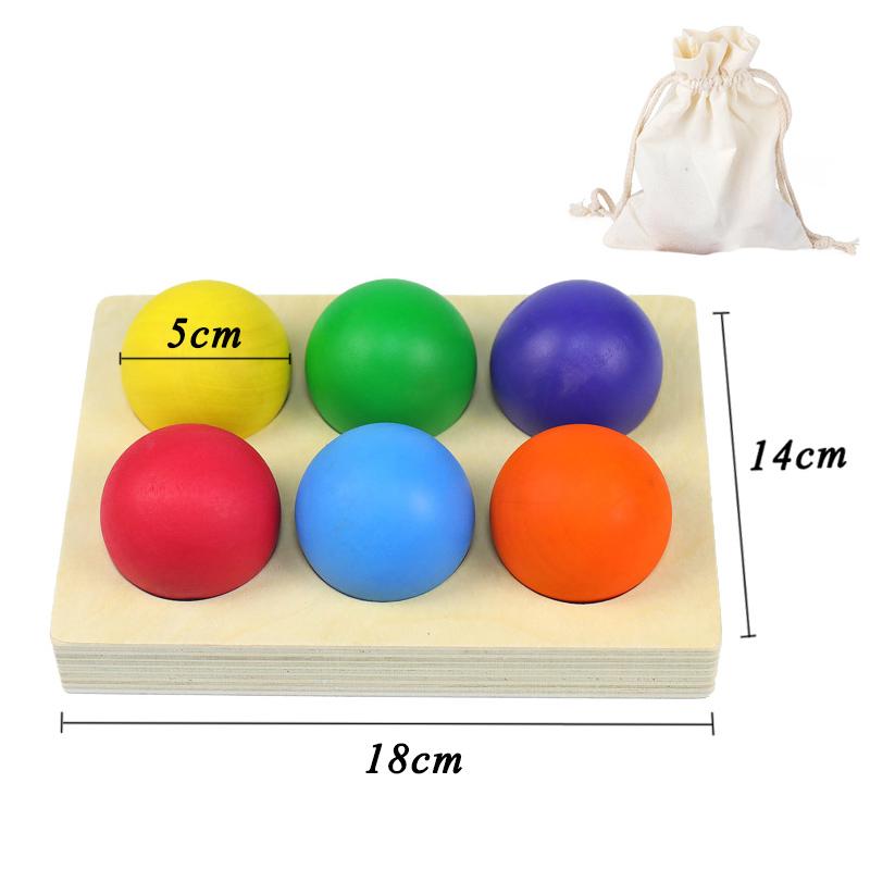 Montessori Sorting Board Puzzle Game Solid Wood Rainbow/Macaron Color Tray Villain Bead Color Cognition Matching Educational Toy