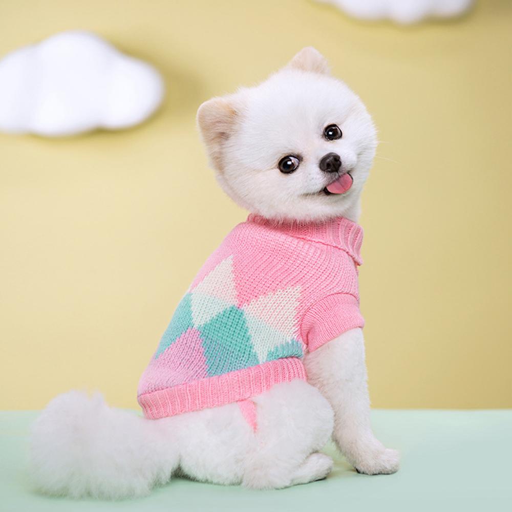 Sweet Wool Knitted Pet Dog Clothing Multi-color Puppy Dog Pullover Cute Fashion Pet Color-block Knitted Sweater Pet Supply