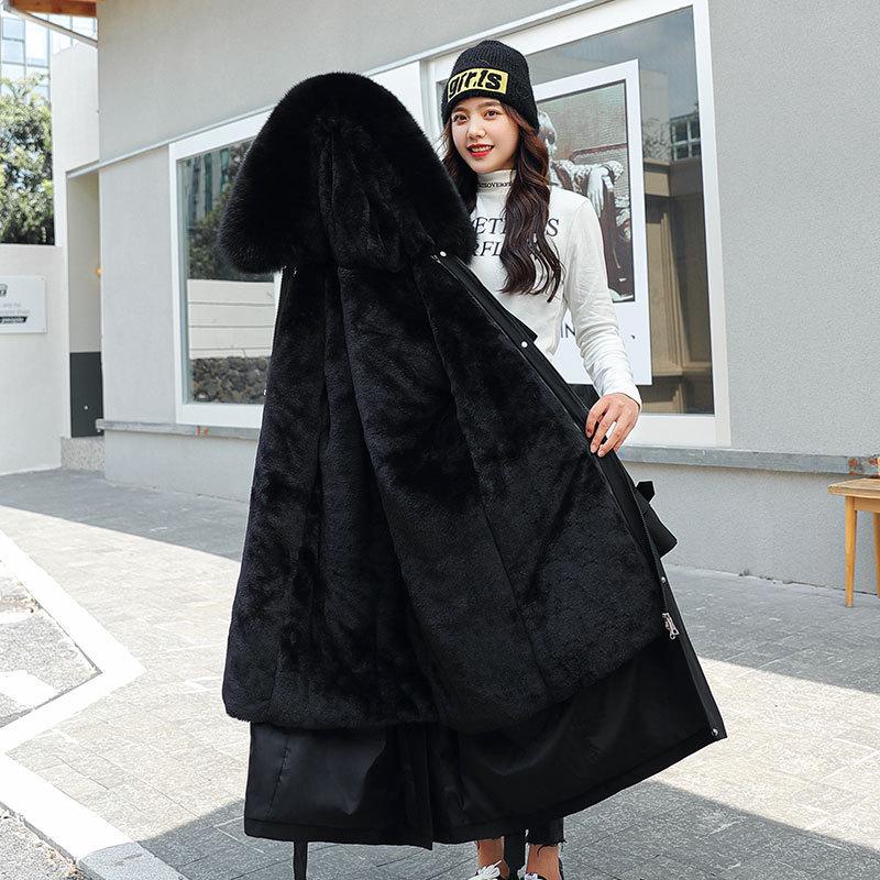 Women's Korean Style 3-in-1 Reversible Long Cotton Parka with Removable Liner and Slimming Waist