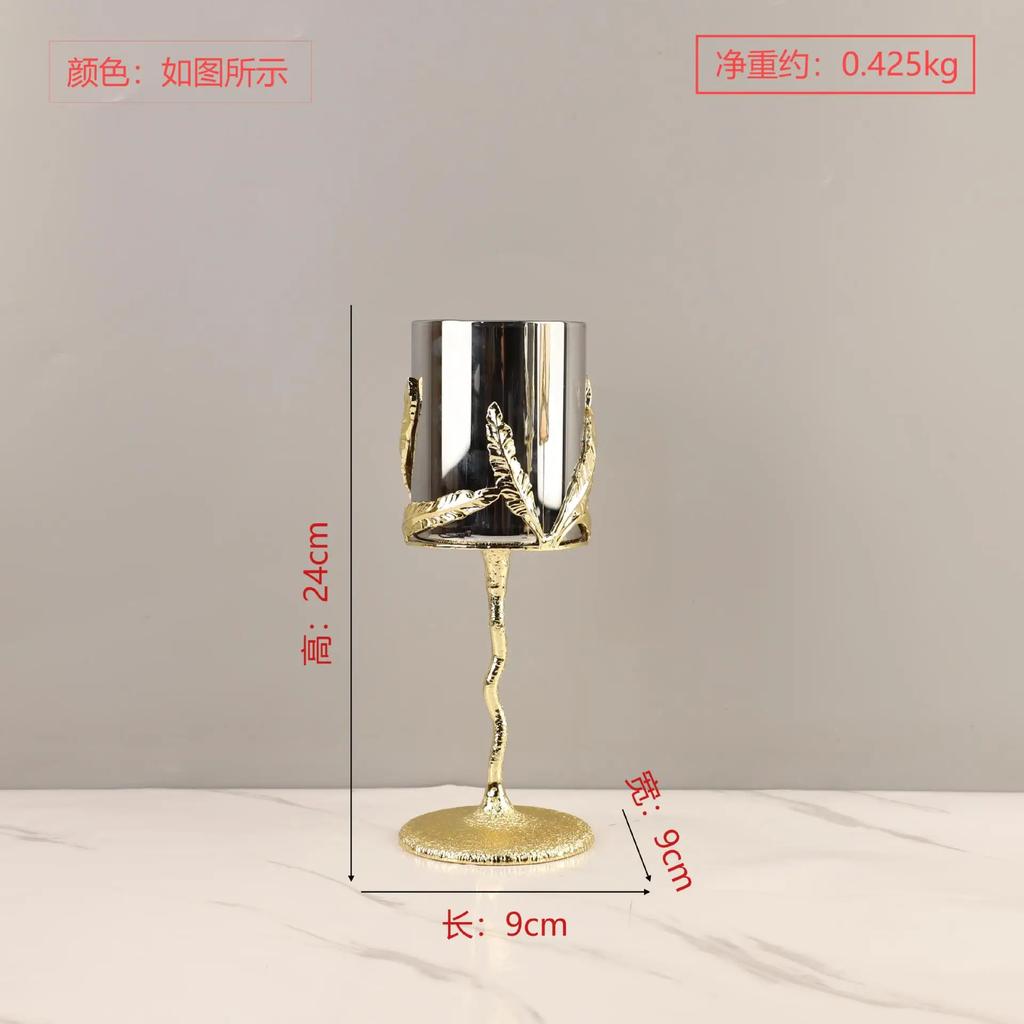 Metal Candle Holder Candelabrum Candlestick Clear Glass Golden Leaf Gold Candle Holders Candelabros Wedding Decoration